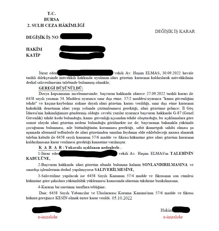 SINIR DIŞI KARARINA İTİRAZ KARAR ÖRNEĞİ