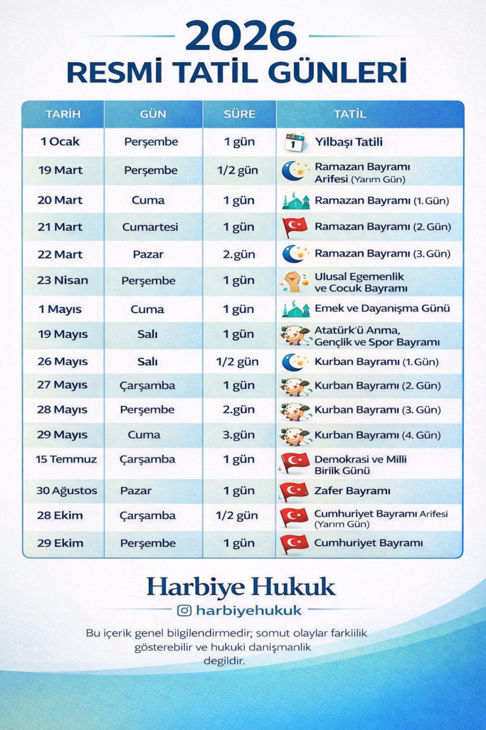 2026 yılı resmi tatil günleri